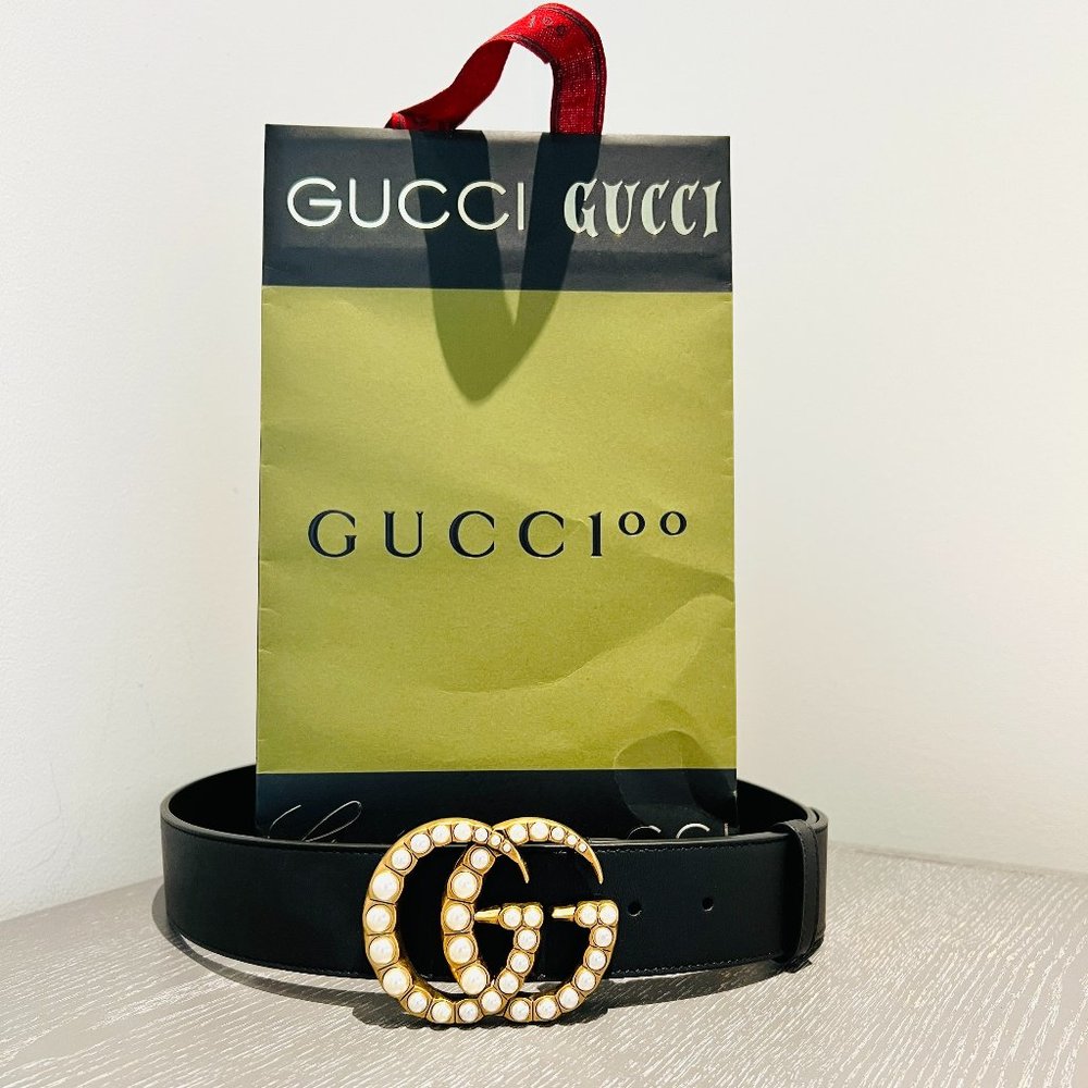 Authentic GUCCI GG Belt with Pearl Buckle